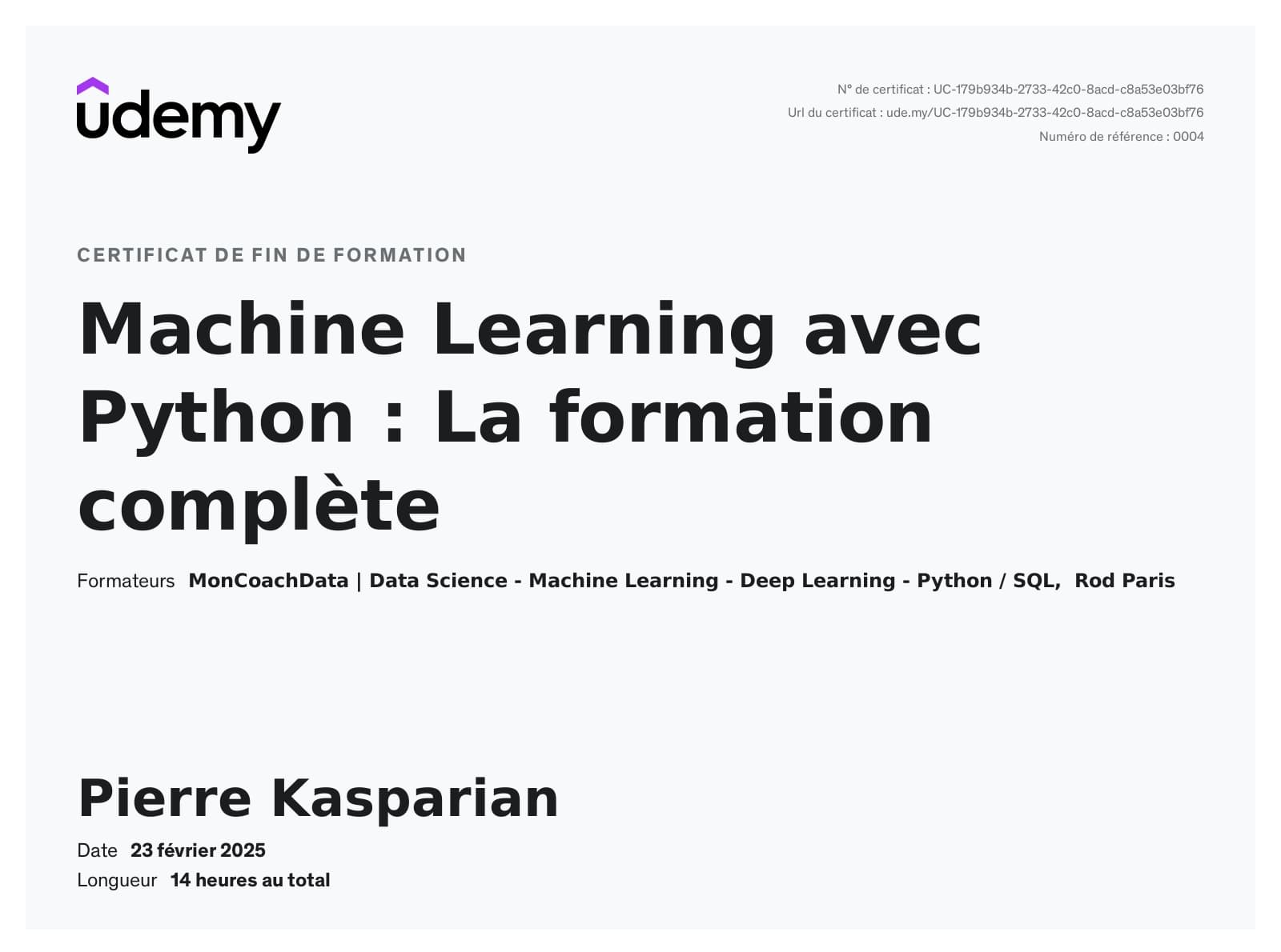 Formation Machine Learning & Data Science